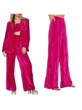 Nasty Gal Wide Leg Velvet-Effect Blazer and Pants SET in Fuchsia Pink Size 6